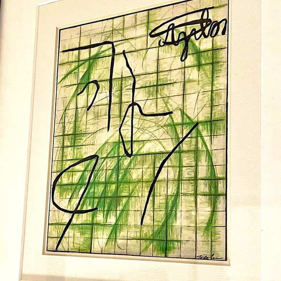 ORIGINAL FRAMED ART PRINT Abstract Green Crayon Pencil Drawing in Painted Frame - Picture 4 of 7